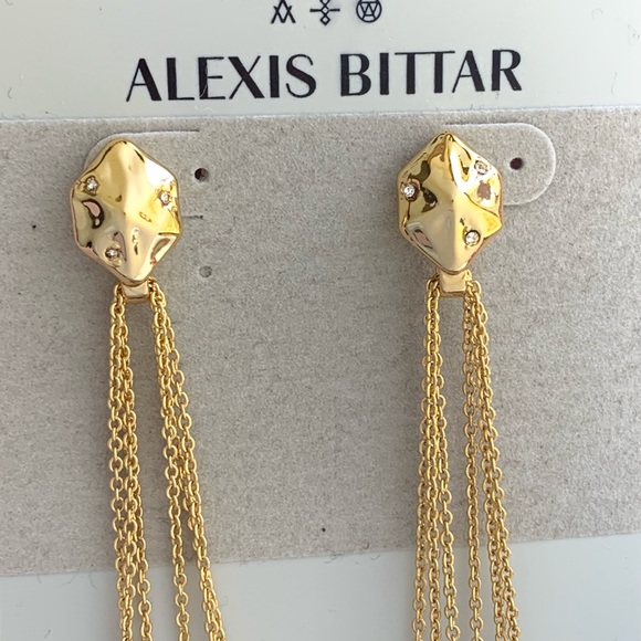 ALEXIS BITTAR NEW Miss Havisham Elegant Elements Gold Chain Pearl Drop Earrings - Picture 5 of 14